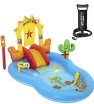62002 Pompalı- Bestway 53118 Wild West Kaydıraklı Fıskiyeli Aksesuarlı AquaPark Şişme Eğlence Havuzu -264x188x140 cm (Mavi)