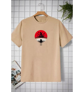 Unisex Itachi Uchiha Baskılı T-shirt (Bej)