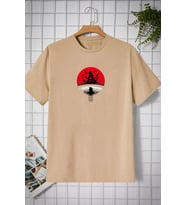 Unisex Itachi Uchiha Baskılı T-shirt (Bej)