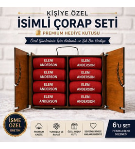 Kadınlara Özel Kişiye Özel İsimli 6’lı Bambu Çorap Seti – Premium Ahşap Kutulu Hediye