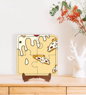 BK Gift Pizza Tasarımlı Ahşap Standlı Puzzle Çerçeve-1