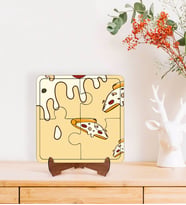 BK Gift Pizza Tasarımlı Ahşap Standlı Puzzle Çerçeve-1