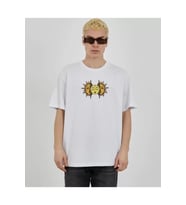 Unisex Bisiklet Yaka Baskılı Oversize T-Shirt - Beyaz