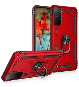 Galaxy S21 FE Kılıf Zore Vega Yüzüklü Standlı Zırh Kılıf (Kırmızı)