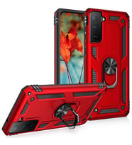 Galaxy S21 FE Kılıf Zore Vega Yüzüklü Standlı Zırh Kılıf (Kırmızı)