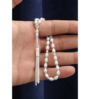 Arpa Kesim Çizgili Orta Boy 925 Ayar Gümüş Tespih VET-0094