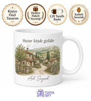 Köy Yaşamı Çizimli Kupa Bardak Nostaljik Hediye Porselen Mug