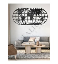 Dekoratif Türkçe Kıta Yazılı Dünya Haritası Metal Duvar Tablosu 122x60cm