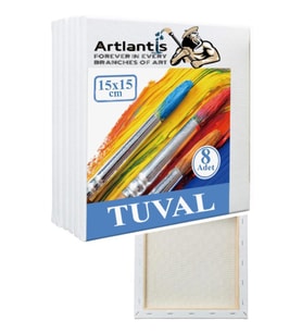 Tuval 15x15 Astarlı Kare Mini Tuval 8 Adet Resim Küçük Tuvali 15x15 Tual Akrilik Boya Yağlı Boya İçin İdeal (Beyaz)