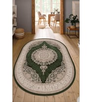 Dijital Baskılı Kaymaz Taban Yıkanabilir Oval Salon Halısı Mutfak Halısı Yolluk NDO-HT-1000 (Yeşil)