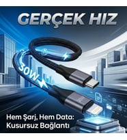 30W Ultra Hızlı Şarj ve Veri Kablosu Type-C to Lightning, Kırılmaz Örgülü Tasarım