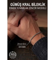 925 Ayar Gümüş Erkek Bileklik 2.5 mm Yuvarlak Zincir Kral Bileklik ST426