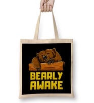 Bearly Awake Sleeping Bear Funny Barely Sleepy Pun Bez Çanta Uzun Saplı