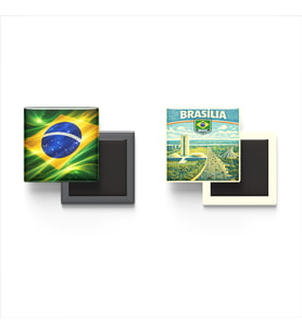 Buzdolap Magnetleri - Brezilya Bayrağı ve Brasília Retro Tema - 2'li Set Magneti