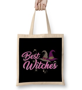 Best Witches Cute Halloween Witch Best Wishes Pun Bez Çanta Uzun Saplı