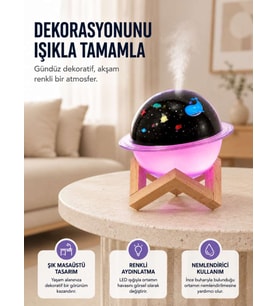 Projektör ışıklı, aromaterapi uyumlu mini masaüstü hava nemlendirici cihaz