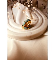 Limited Edition Turkuaz Mineli Tasarım Halka Model Gold Renk Özel Kadın Çelik Küpe