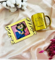 Kişiye Özel Canım Annem Gold Çerçeve Ve Çizgi Anne Gold Kupa Set (Kız)