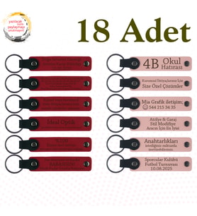 Kırmızı & Yavru Ağzı, 18’li Set, Kişisel Mesajlı Deri Anahtarlık, Düğün Misafirlerine Özel Sürpriz
