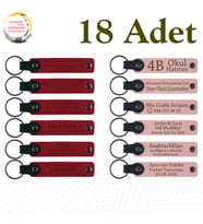 Kırmızı & Yavru Ağzı, 18’li Set, Kişisel Mesajlı Deri Anahtarlık, Düğün Misafirlerine Özel Sürpriz