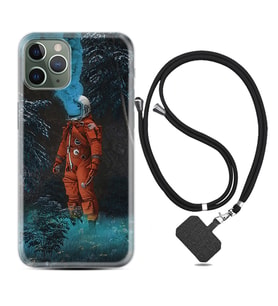 Apple iPhone 11 12 13 14 Pro Max Kılıf Boyun Askılı Silikon Astronot Smoke 1769