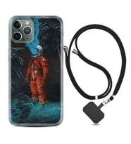 Apple iPhone 11 12 13 14 Pro Max Kılıf Boyun Askılı Silikon Astronot Smoke 1769