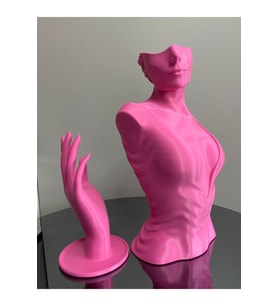 Pembe Renk Dekoratif Takı Mankeni ve El 2'li Set Takı Teşhir Standı 30 ve 18 Cm Takı Organizeri Küpe