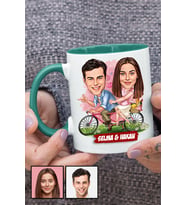 Sevgililere Özel Hediye Bisiklet Temalı Karikatürlü Yeşil Kupa Bardak