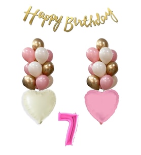 1 Yaş Pembe Doğum Günü Balon Seti 16inç Pembe Rakam Happy Birthday Bannerlı Set (07)