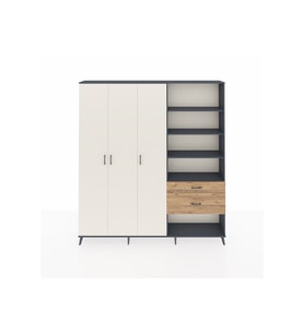 Arges Dolap 16 Raflı 2 Çekmeceli 3 Kapaklı 220x30x243 Antrasit-Aytaşı/Çam
