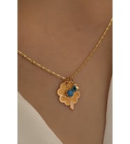 14 Ayar Altın Baskı Yonca Göz Valentino Zincir Kolye (Sarı)
