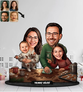 BK Gift Kişiye Özel Aile Yılbaşı Tasarımlı Karikatür Biblo -8, Yılbaşı Hediyesi, Yeni Yıl Hediyesi