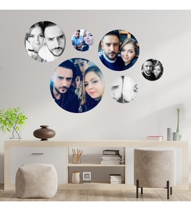 Kişiye Özel Özel 6 Fotoğraflı Yuvarlak Ahşap Tablo