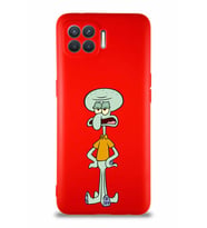 Oppo Reno 4 Lite Soft Premier Kapak Squidward Dokunaç Tasarımlı Silikon Kılıf - Kırmızı (Şeffaf)