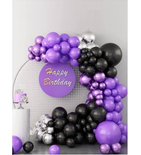 LİLA ,SİYAH VE KROM GÜMÜŞ WEDNESDAY ÖZEL GÜN DOĞUMGÜNÜ PARTİ KONSEPT BALON ZİNCİRİ