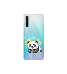 Oppo Reno 3 ile Uyumlu Splash Panda Tasarımlı Şeffaf Silikon Kılıf