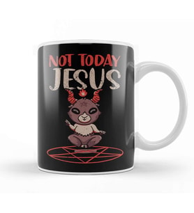 Satanism Baphomet Goat Pentagram Not Today Jesus 01 Kupa Bardak Porselen
