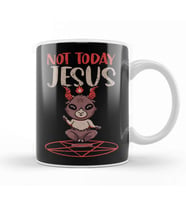 Satanism Baphomet Goat Pentagram Not Today Jesus 01 Kupa Bardak Porselen