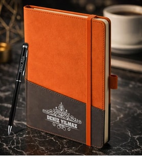 BK Gift Kişiye Özel Turuncu Termo Deri Defter ve Touchpen Kalem Seti -14, Kurumsal ve Özel Hediye, Yeni İş Hediyesi