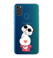 Samsung Galaxy M30s Uyumlu Kamera Korumalı Kapak Coolcat Tasarımlı  Şeffaf  Kılıf