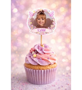 Kişiye Özel Peri Temalı 6 Adet Cupcake Süsü 8 cm  İsimli Fotoğraflı Doğum Günü Süsü