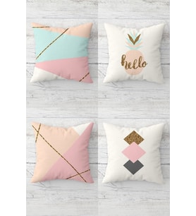 Hello Ananas Geometrik Desenli Gizli Fermuarlı Kırlent Kılıfı Koltuk Yastık Kılıfı Takım(4adet) (Pembe-Beyaz)