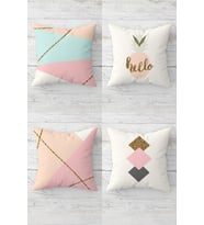 Hello Ananas Geometrik Desenli Gizli Fermuarlı Kırlent Kılıfı Koltuk Yastık Kılıfı Takım(4adet) (Pembe-Beyaz)