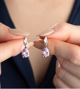 925 Ayar Gümüş Pembe Damla Taşlı Küpe