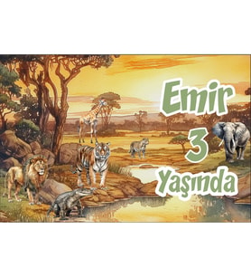 Safari Hayvanları Temalı Doğum Günü Afişi 35X50 cm