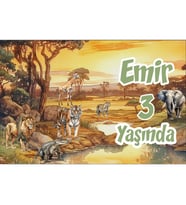 Safari Hayvanları Temalı Doğum Günü Afişi 35X50 cm