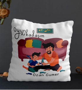 Kişiye Özel Oyun Arkadaşım Temalı Kare Yastık (Beyaz)