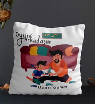 Kişiye Özel Oyun Arkadaşım Temalı Kare Yastık (Beyaz)
