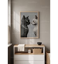 Kedi Çiftleşmesi Minimalist 1. Kalite Ahşap Çerçeveli Tablo