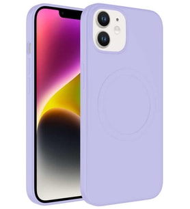 Apple iPhone 12 Kılıf Magsafe Wireless Şarj Özellikli Pastel Renk Silikon Mat Kapak (Lila)
